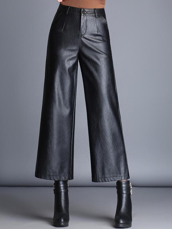 Chic High-waisted Wide-leg PU leather Cropped Pants