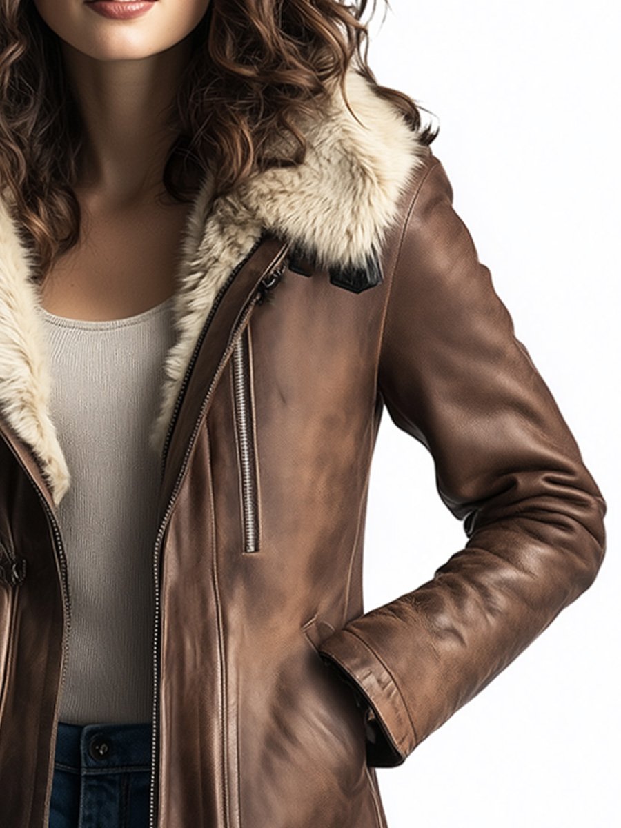 Vintage Wool Multi-pocket Sheepskin Faux Leather Warm Coat