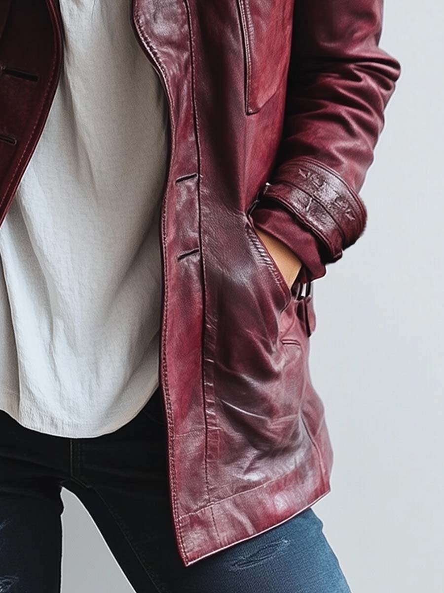 Women's Vintage Burgundy Faux Leather Jacket