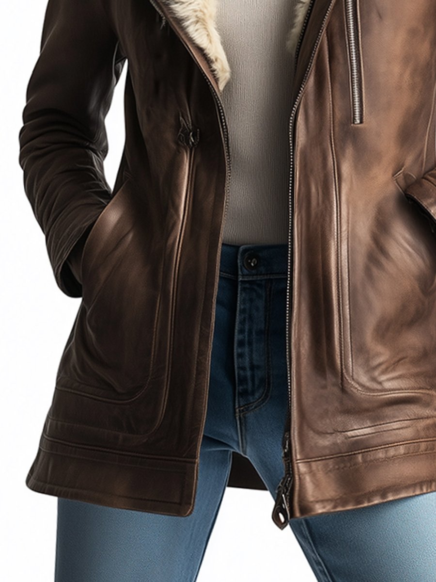 Vintage Wool Multi-pocket Sheepskin Faux Leather Warm Coat