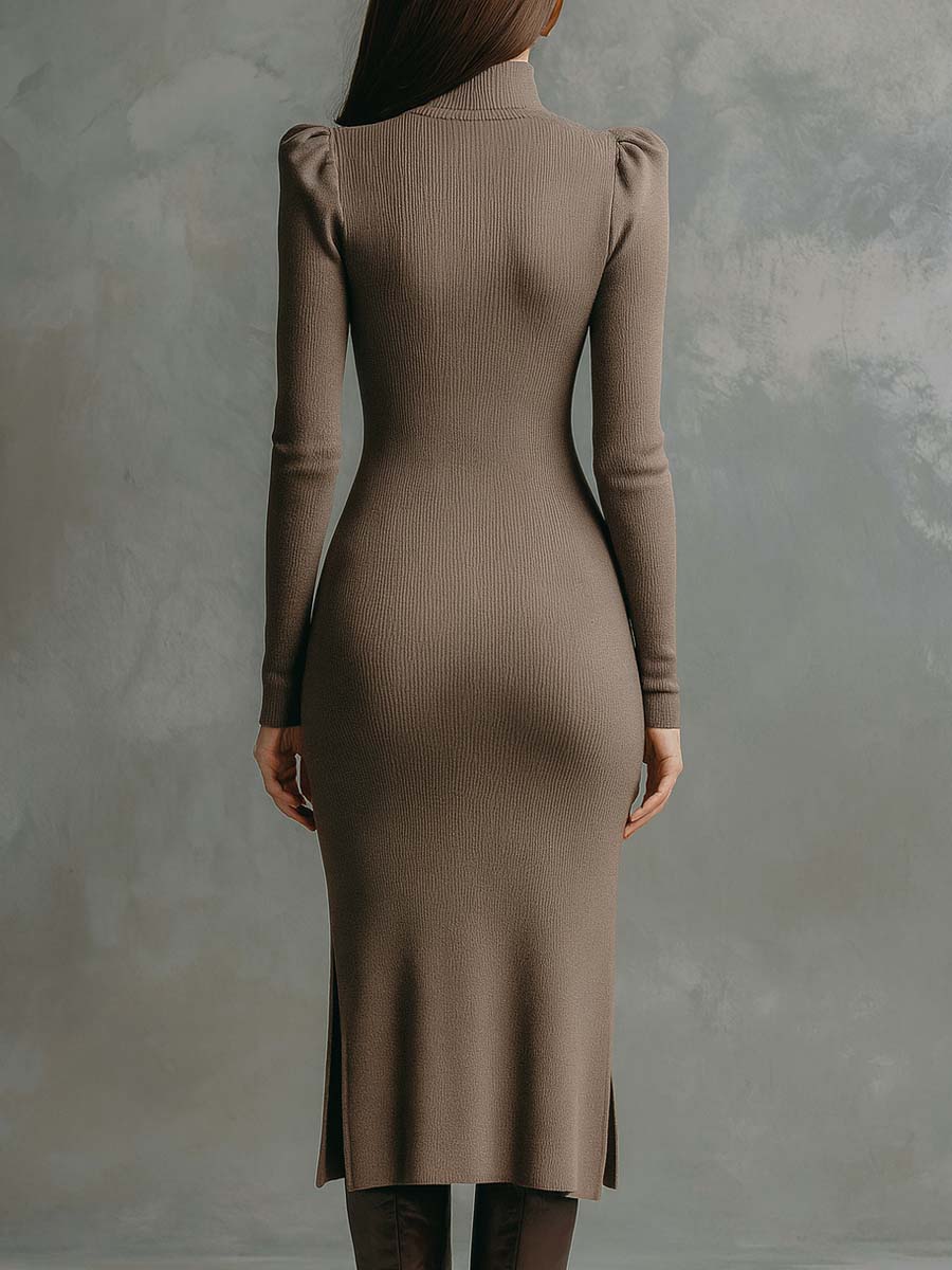 Elegant Button-Front Knit Midi Dress