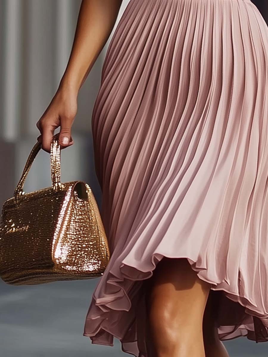 Pleated Texture Sleeveless Midi Dress