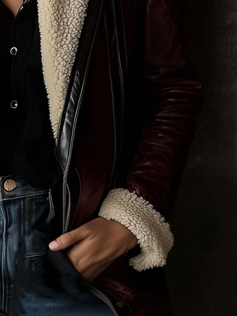 Women's Vintage Burgundy Lambskin Faux Leather Coat