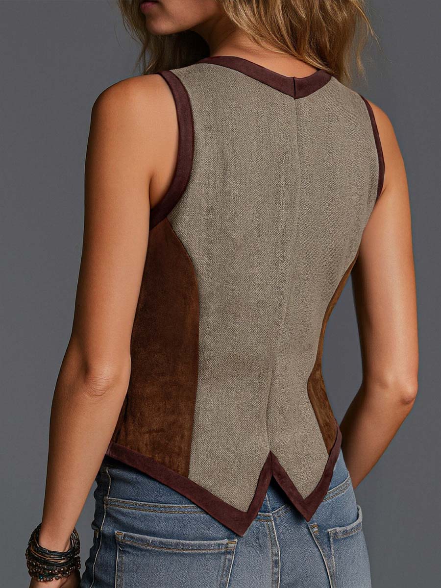Vintage Bohemian Patchwork Suede Vest
