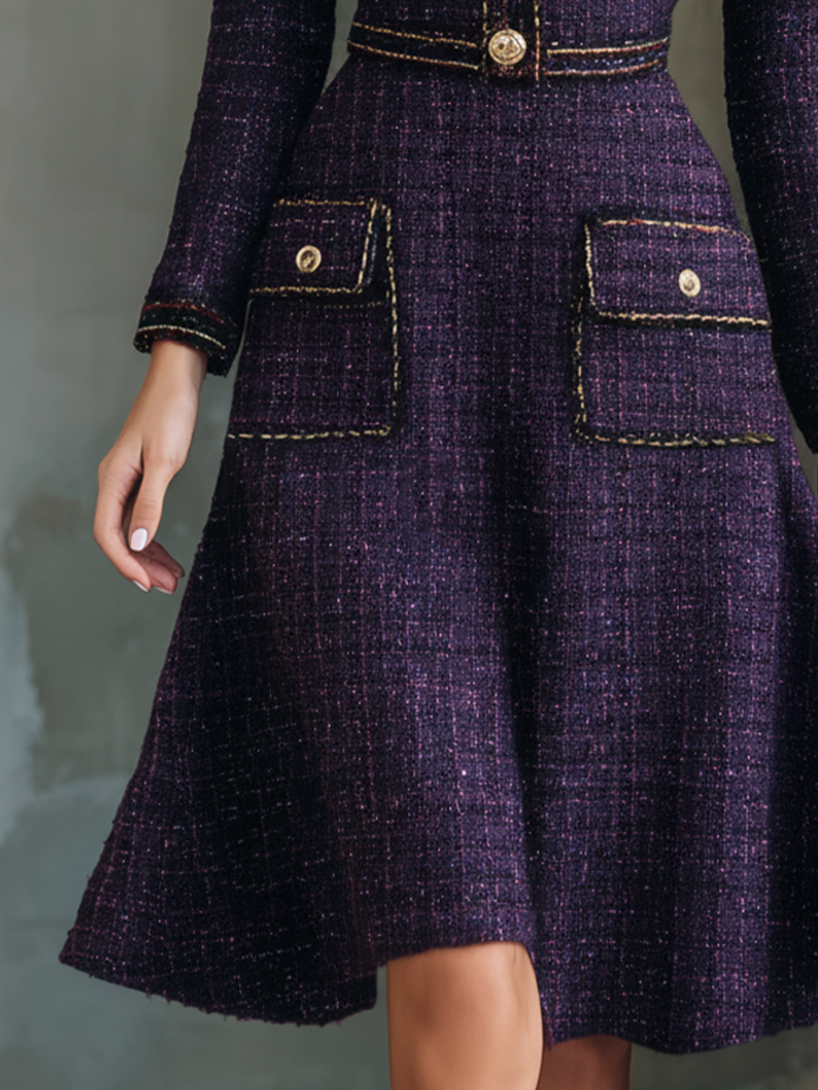 Vintage Buttons Chanel Style  Tweed Midi Dress