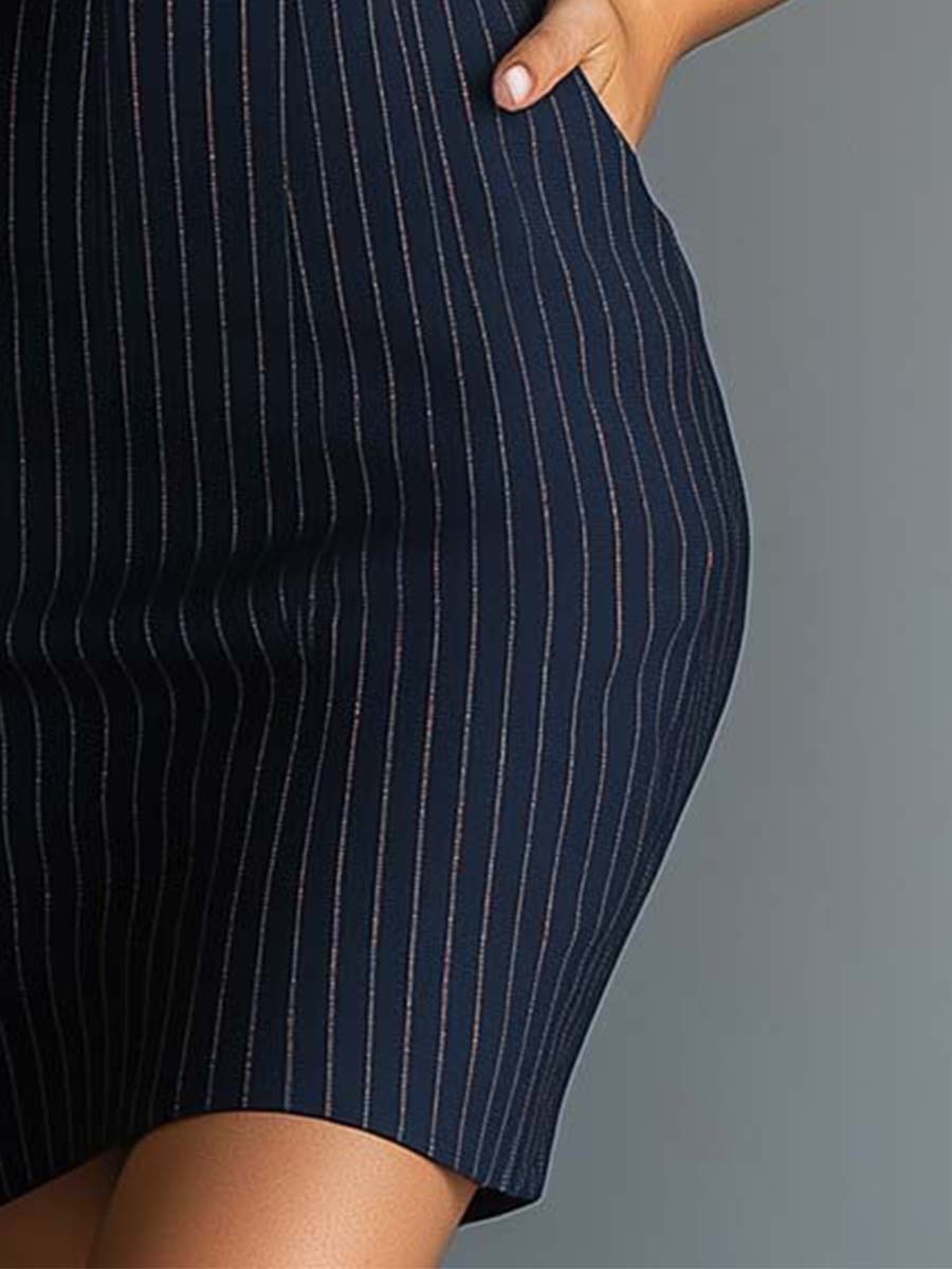 Halter Pinstripe V - neck Bodycon Dress