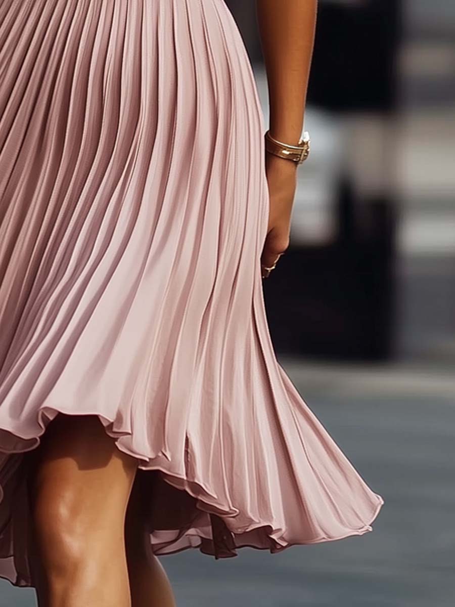 Pleated Texture Sleeveless Midi Dress